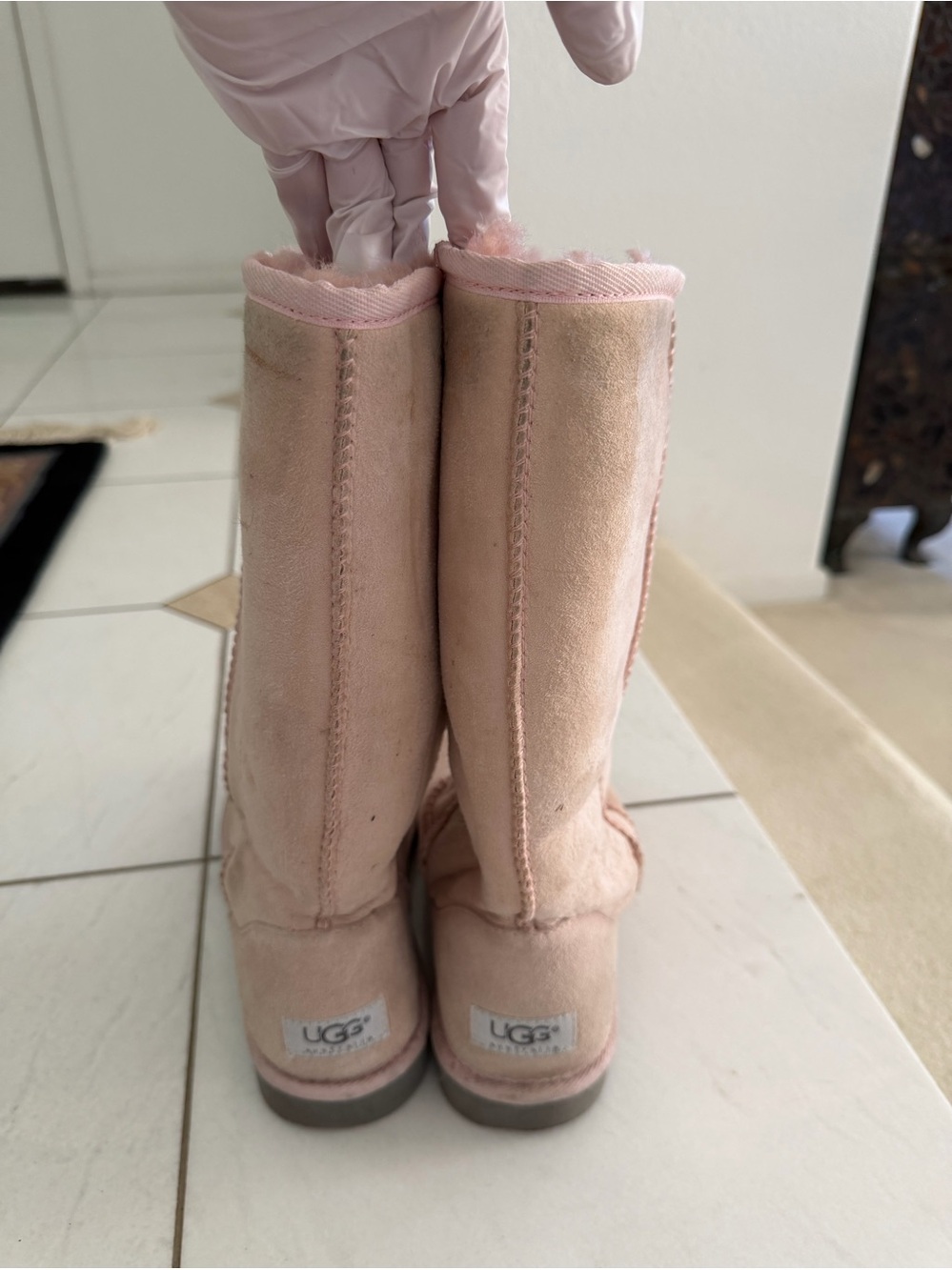 UGG Tall Shearling Boots in Light Pink Suede